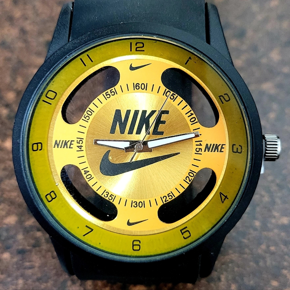 Nike Watch Hollow Analog Sports Silicone Band Yellow Adult Size Men's